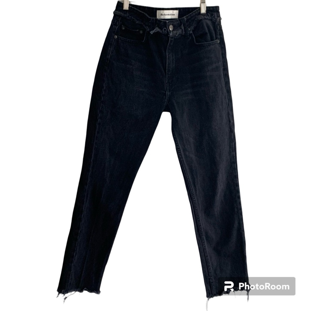 Reformation Julia Style Distressed Rigid Denim Jeans size 26x27 Raw Hems